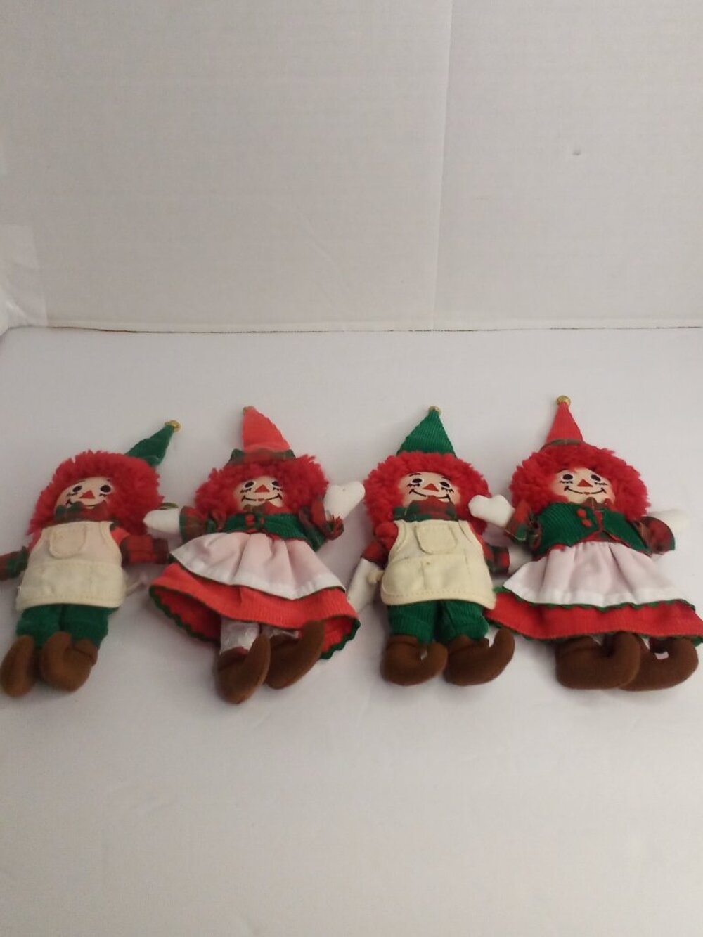 Raggedy Ann Andy Christmas Ornament Lot of 4 Elf Fabric Plaid 2002 Applause